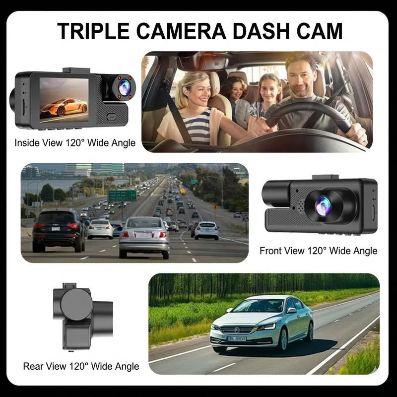 Full HD 4K Dual Camera Dash Cam with IR Night Vision G-Sensor 3.16" IPS Screen Loop Recording Car Driving Recorder for Safety & Evidence