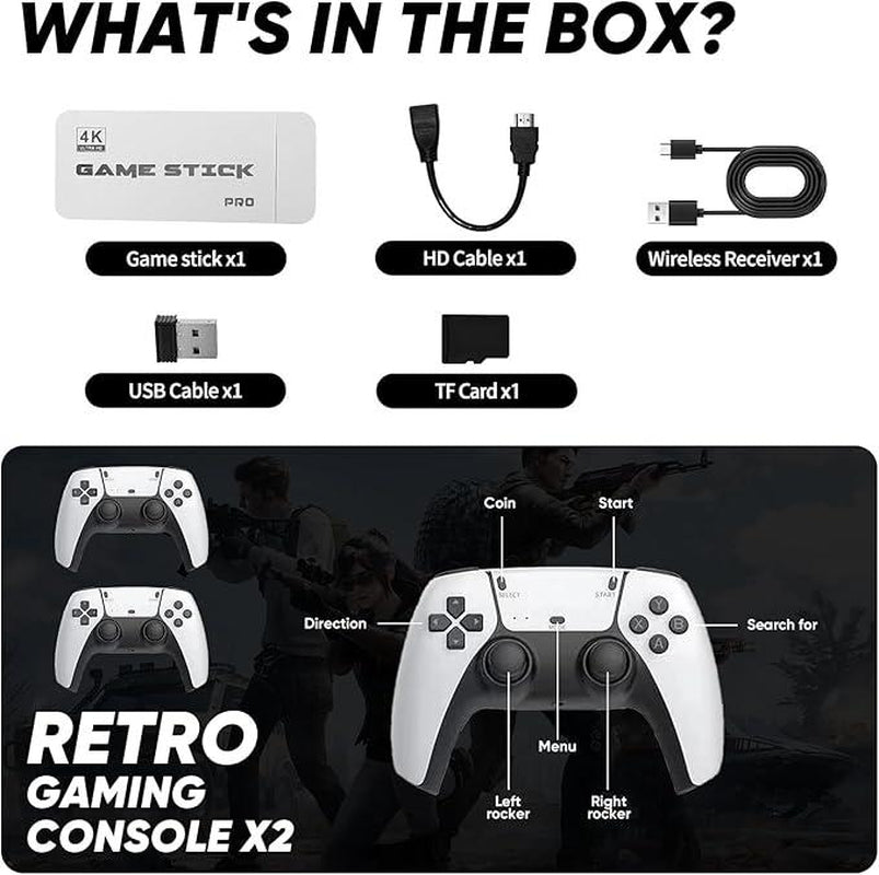 40,000+ Games Christmas Console Retro Game Stick 4K HDMI Plug & Play Dual Wireless Controllers Perfect Xmas Gift for Kids & Adults Gaming Stick 40000 Games