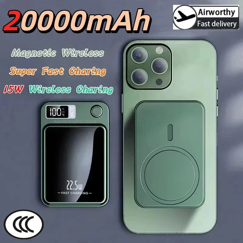 Magnetic 20000mAh Wireless Power Bank - 22.5W Fast Charging for iPhone & Samsung - Perfect for Travel!