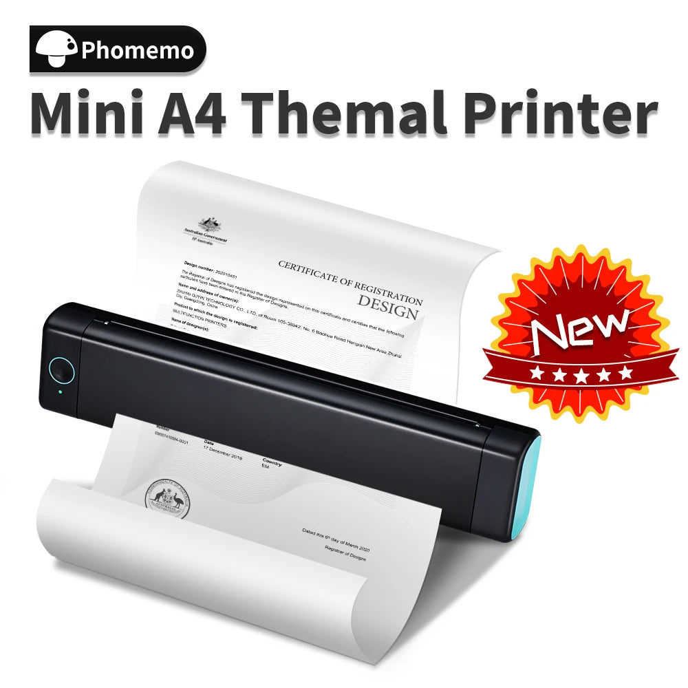 M08F Portable A4 Thermal Printer - Wireless Mobile Printing for Office & Travel