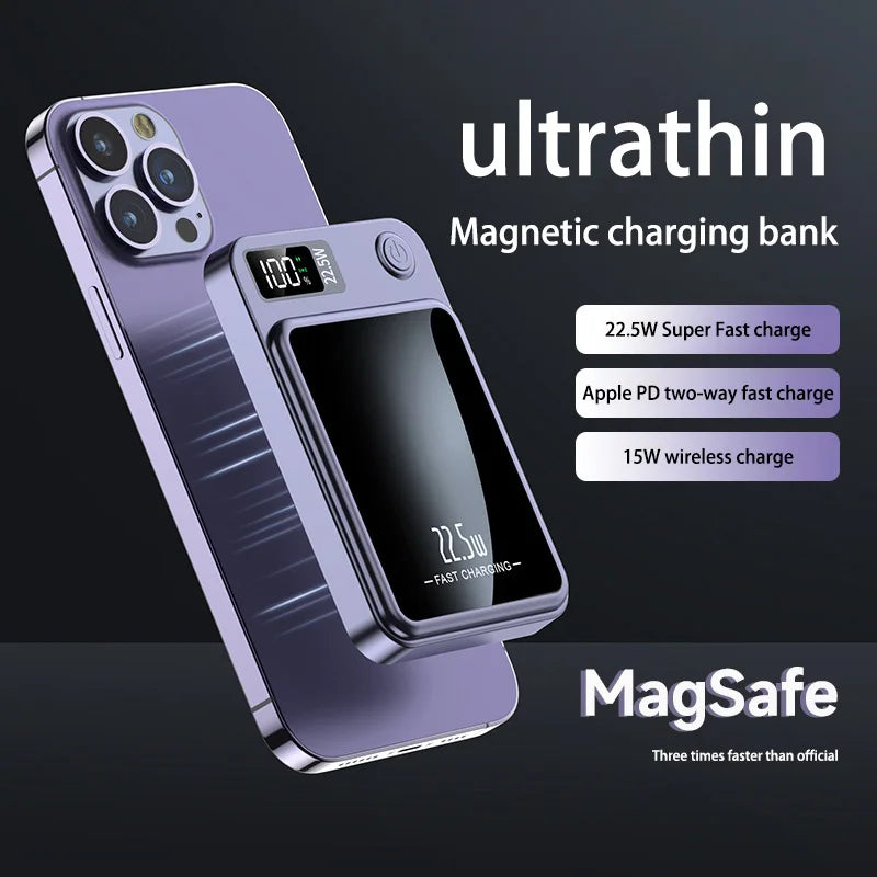 Magnetic 20000mAh Wireless Power Bank - 22.5W Fast Charging for iPhone & Samsung - Perfect for Travel!