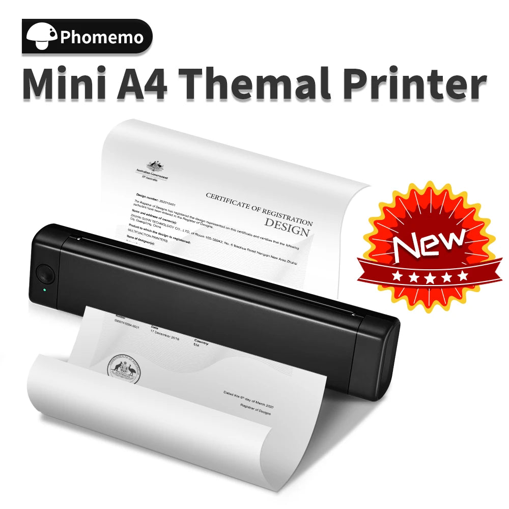 M08F Portable A4 Thermal Printer - Wireless Mobile Printing for Office & Travel