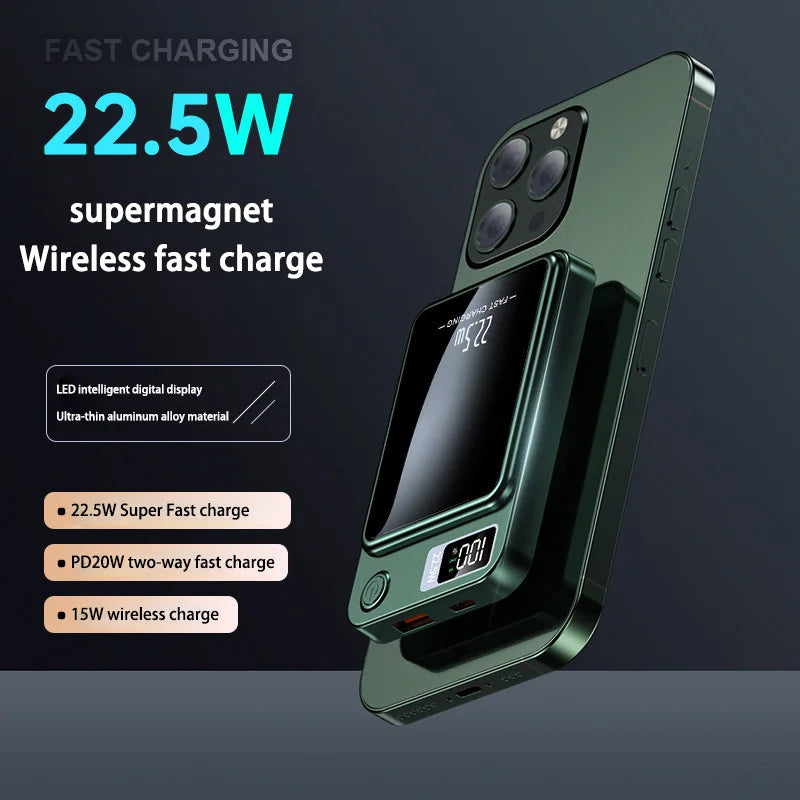 Magnetic 20000mAh Wireless Power Bank - 22.5W Fast Charging for iPhone & Samsung - Perfect for Travel!